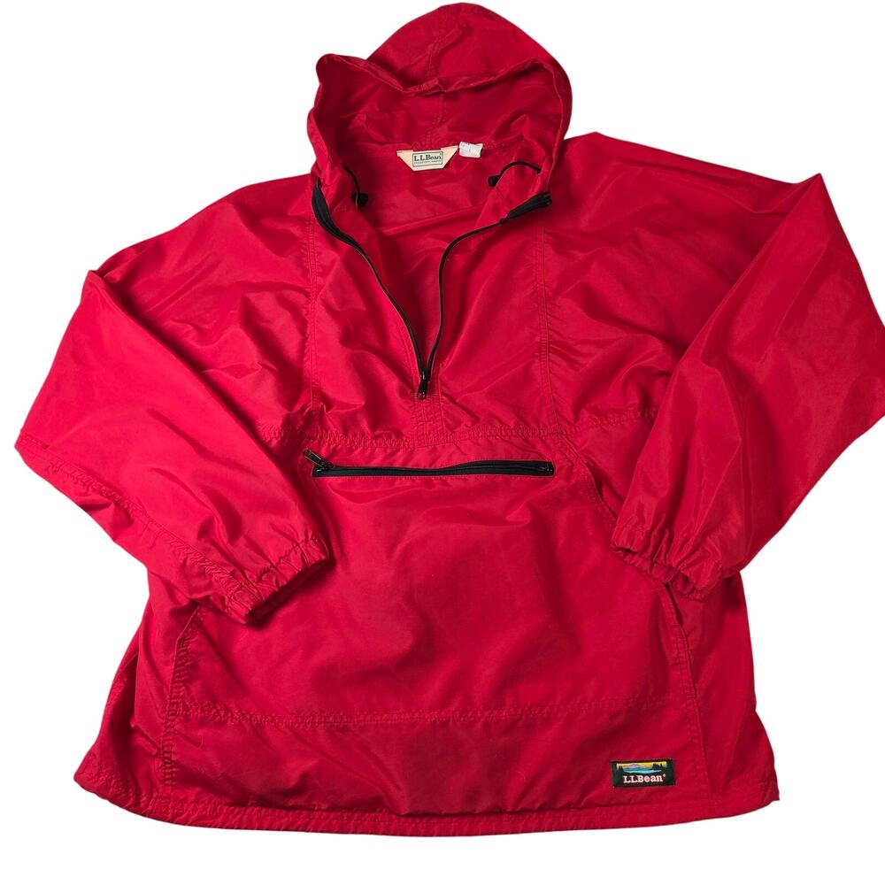 L.L.Bean Vintage USA Made Hooded Nylon 1/4 Zip Anorak Windbreaker Mens Large Red